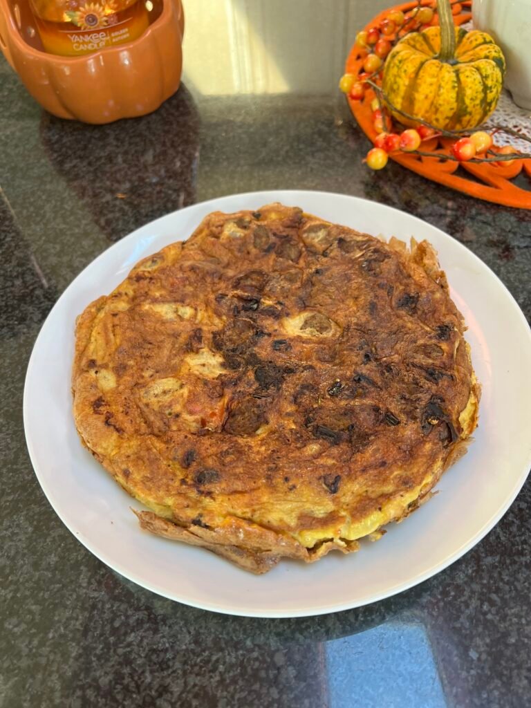 Roasted vegetable fritatta with turkey sausage